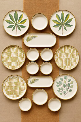 14 Piece Stackable Leaf Breakfast Set for 6 Persons - Luxury Breakfast Presentation Set Plate