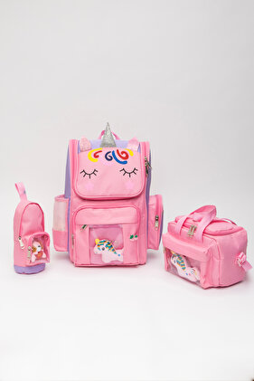 حقيبة مدرسية محلية لتقويم العظام من يونيكورن مع مجموعة حقائب حامل أقلام التغذية للفتيات والأولاد