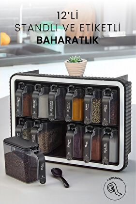 Set de 12 suporturi autoadezive pentru condimente cu lingură - Suport pentru condimente etichetat cu capac