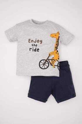 طقم مكون من قطعتين للأطفال الرضع برقبة دائرية وأكمام قصيرة تي شيرت قصير C1350A524SM