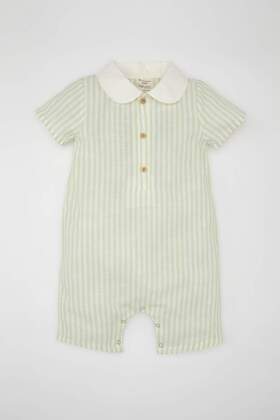 بذلة منسوجة بأكمام قصيرة وياقة مخططة للأطفال حديثي الولادة C5180A524SM
