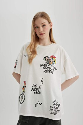 Coool Powerpuff Girls Oversize Wide Fit Crew Neck Printed Short Sleeve T-Shirt C3793Ax24Sm