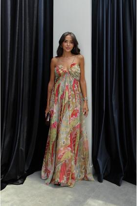 فستان شيفون بحزام من الحبل الملون