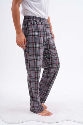 Pánske kockované pyžamové tepláky z bavlny s elastickým pásom - s vreckami
