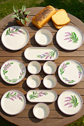 14 Piece Lavender Pattern Breakfast Set for 6 People - Luxury Breakfast Presentation Set Plate