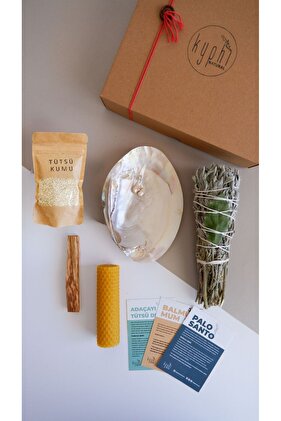Macabeli Enerji Seti-adaçayı Demet Tütsü, Deniz Kabuğu, Palo Santo, Balmumu, Tütsü Kumu