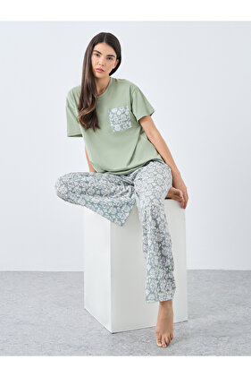 All Over Damask Print T-Shirt and Pyjama Set