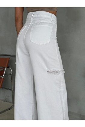 Női fehér lézeres baggy farmer nadrág