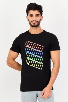 تي شيرت رجالي رياضي بأكمام قصيرة مناسب للخارج، أسود