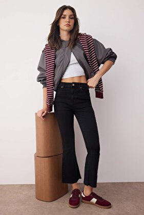 Antrasit Iuksek Bel Crop Orta Esnek Flare Bilek Boi Comfort / Esnek Jeans TWOAW21JE0159