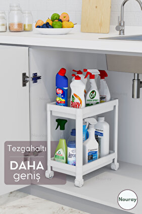 2-ярусний регульований кошик на колесах для миючих засобів, кухонний, ванний полиць, шаф, стільниць, під раковиною, білий