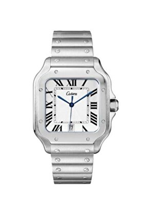 ساعة رجالية مربعة بسير ستيل بلون فضي ميناء ابيض