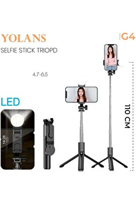 G4 Selfie Çubuğu LED Işıklı Tripod Kablosuz Uzaktan Çekim Bluetooth