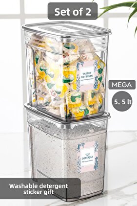 صندوق تخزين المنظفات الكبير ذو العلامات الكبيرة مكون من قطعتين من حاوية تخزين المنظفات اللوحية لينا مع غطاء عملي 2 × 5.5 لتر