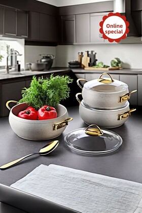 طقم أواني طهي جرانيت 3 قطع كريمي (18-20-22 سم)