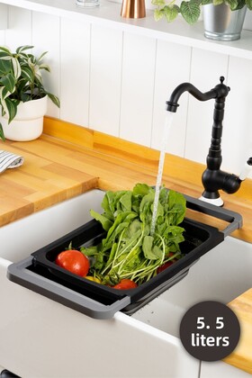 Silicone Large Size Accordion Foldable Sink Strainer 5.5 Liter Anthracite