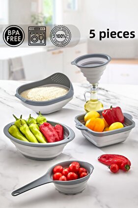 مجموعة مصفاة أكورديون قابلة للطي مكونة من 5 قطع - مجموعة مهر المطبخ