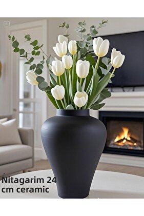 مزهرية سيراميك سوداء غير لامعة على الطراز الاسكندنافي ديكور خشبي مقاس 24 سم × 100 سم مقاس كبير