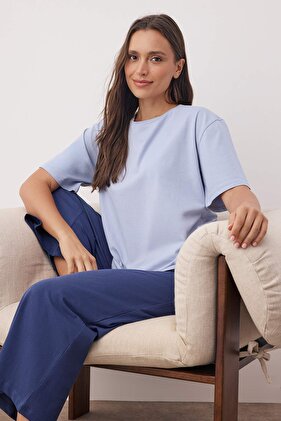 Blue Cotton Capri Knitted Pajamas Set Thmaw26Pt00124