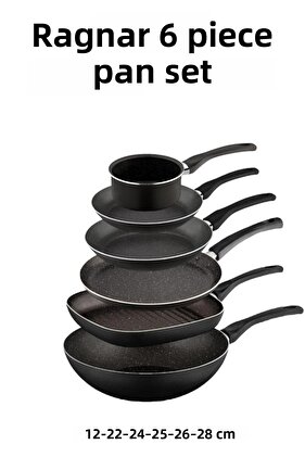 طقم مقالي راجنار مكون من 6 قطع - مقلاة المهر والشواية والكريب والبيض والقلي ووعاء الصلصة