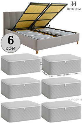 6 kusov - Šedá prešívaná súprava veľkých podložiek - Podložky pod posteľ a rozkladací pohovka - 60 x 40 x 22 cm
