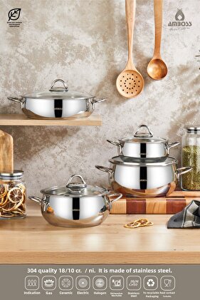 Stone Stainless Steel Induction Base 8 Piece Cookware Set
