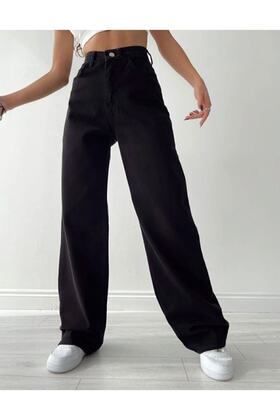 Schwarze Palazzo-Jeans mit hoher Taille, dehnbarem, weitem Bein