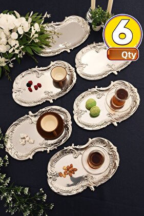 صينية تقديم القهوة الصامتة باللون الفضي - مجموعة موديل سحابة ستانلس مكونة من 6 قطع