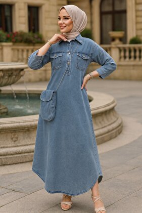 Dark Blue Hijab Dress - with Bag, Jeans, 19132Km