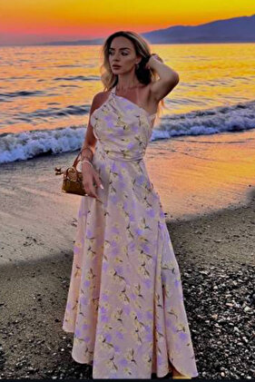 فستان طويل من الزهور من الأمام أرجواني MG2363