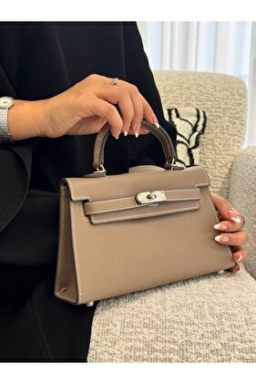 حقيبة يد وكتف نسائية اللون الكاكي مع ستراب جلد