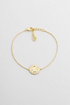 Bereket Tılsımı 18 Ayar Sarı Altın Kaplama 19 Cm Gümüş Bileklik