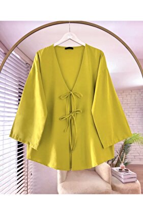 Tie Front Kimono Tunic Fat Green Oversize New Season Comfortable Fit Tie Front 2 Laces