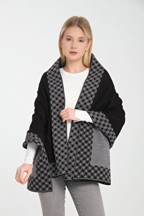 Ring Patterned Knitwear Shoulder Shawl – Stylish and Comfortable Poncho Model, Women's Shoulder Shawl, Winter Shoulder Shawl