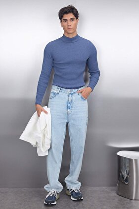 Indigo Corded Sweter - Półgolf, Bawełna, Dopasowany krój Tmnaw21Kz0568