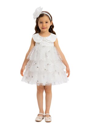 فستان بناتي مطبوع عليه فراشات من عمر 6 إلى 24 شهرًا، لون إكرو