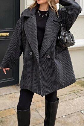 Antracitově černá barva rybí hřbet se vzorem oversize Standardní velikost podšitý krátký kabát