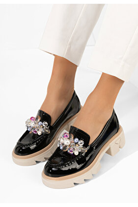 Čierne lakované mokasíny dámske Lerina V4