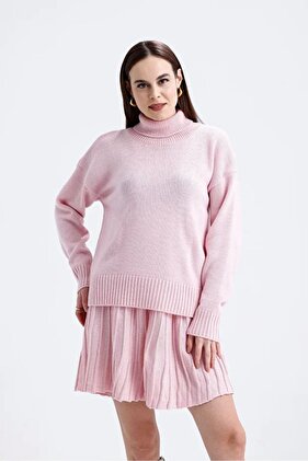 Women's Knitwear Tunic Sweater and Pleated Mini Skirt Set
