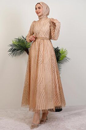 Ezna Silvery Evening Dress Gold