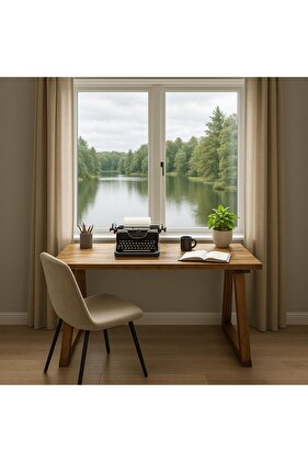 Masif Ahşap Çalışma Masası Ofis Masası Eskitme Ceviz Renk