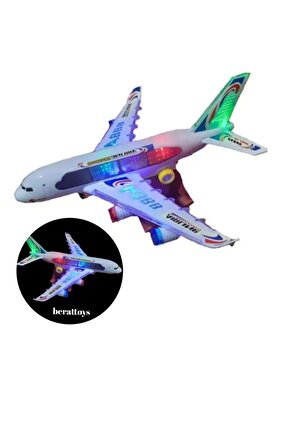 Dev Boy 38 Cm 3d Işıklı Pilli Oyuncak Uçak Yerde Gezen Işıklı Müzikli Stantlı Pilli Uçak