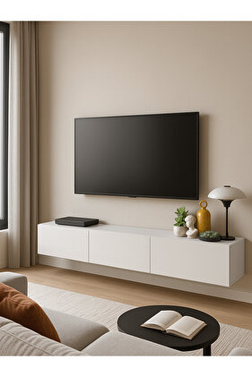 Cercei Tv Ünitesi 180 Cm Beyaz - Duvara Monte, Modern Tasarım, Şık Dayanıklı, Kolay Montaj Kurulum
