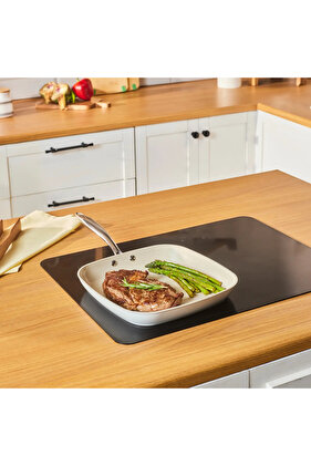 Indukční gril Swiss Crystal Almond Cream s nepřilnavým povrchem a rukojetí z nerezové oceli, 28 cm, krémová