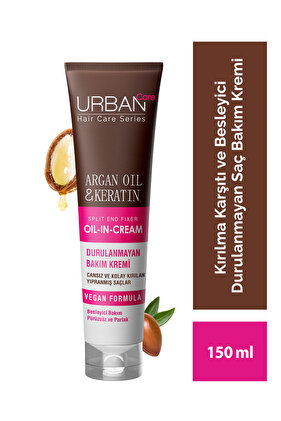 Argan Yağı & Keratin Besleyici ve Kırılma Karşıtı Durulanmayan Saç Bakım Kremi -vegan-150ml