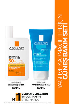 Yüz Cilt Bakım Seti: Anthelios Uvmune Fluid Güneş Kremi SPF50+& Effaclar Yüz Temizleme Jeli