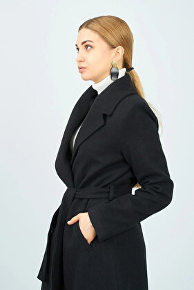 معطف طويل مبطن بحزام أسود