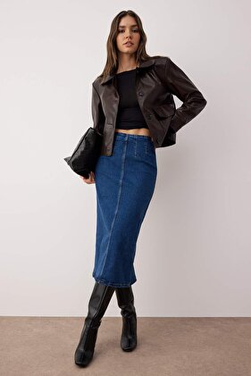 Bardziej ekologiczna spódnica midi z detalami szwów Mavi Comfort/Elastyczna spódnica jeansowa TWOAW24ET00057