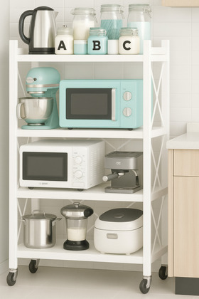 رف تخزين قابل للطي مكون من 4 رفوف من الأسلاك المعدنية للاستخدام في المرآب/المطبخ/المنزل/الخزانة، باللون الأبيض