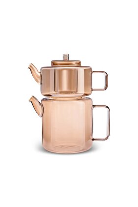 Flache Borosilikatglas Teekanne Amber